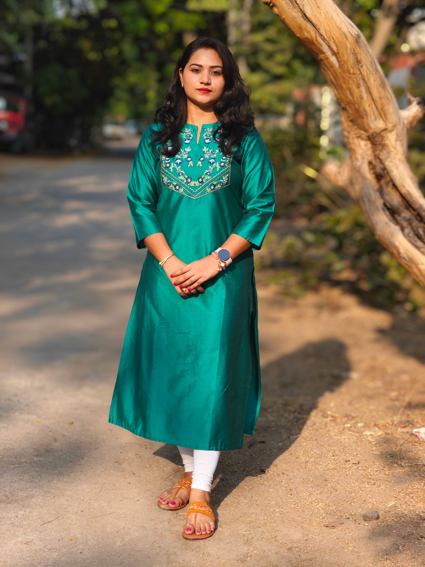 Peacock Green Poly Silk Solid Straight Kurta 4164