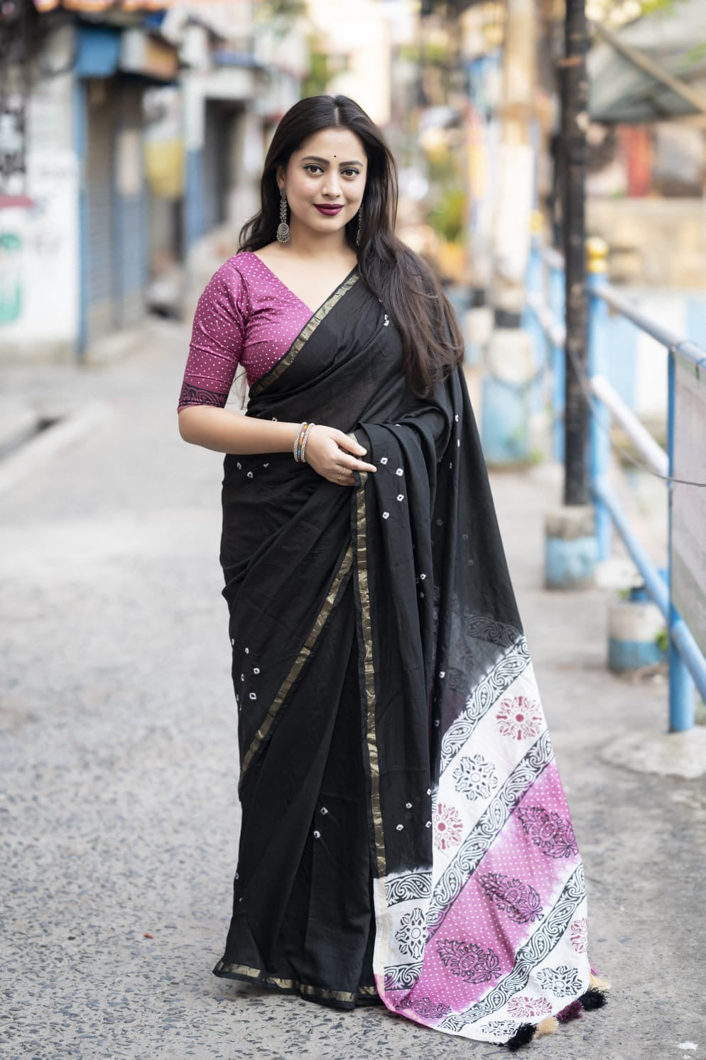Exquisite Handcrafted Bandhani and Block Print Chanderi Cotton Saree