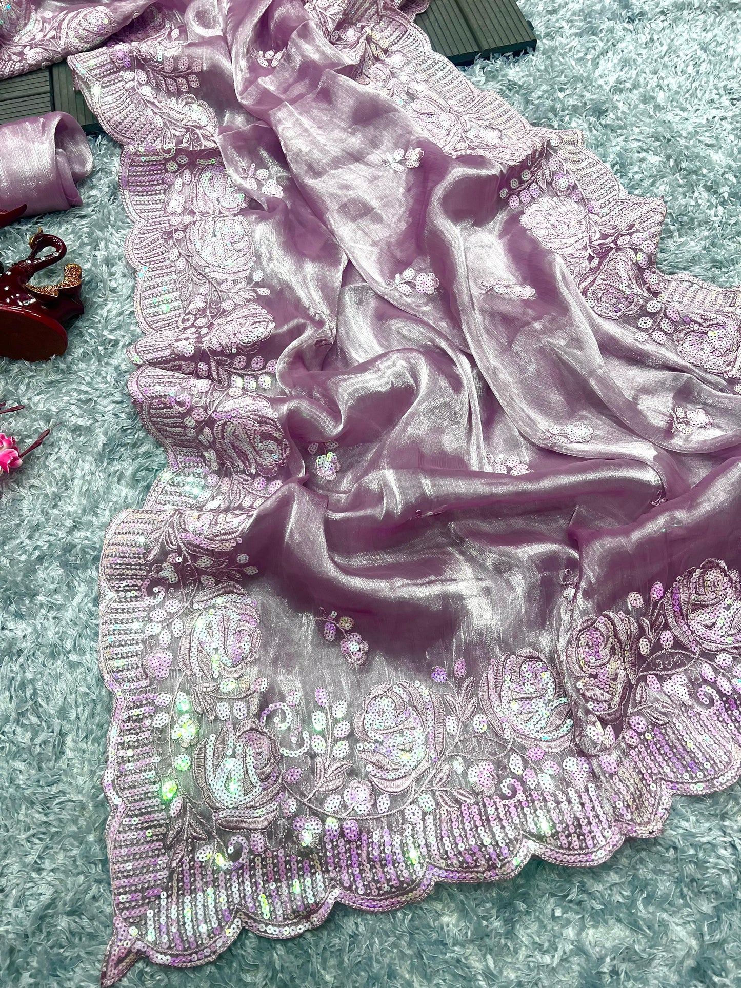 Heavy Berberry Silk Saree with Multicolored Thread and Sequin Embroidery – Festive and Wedding Wear