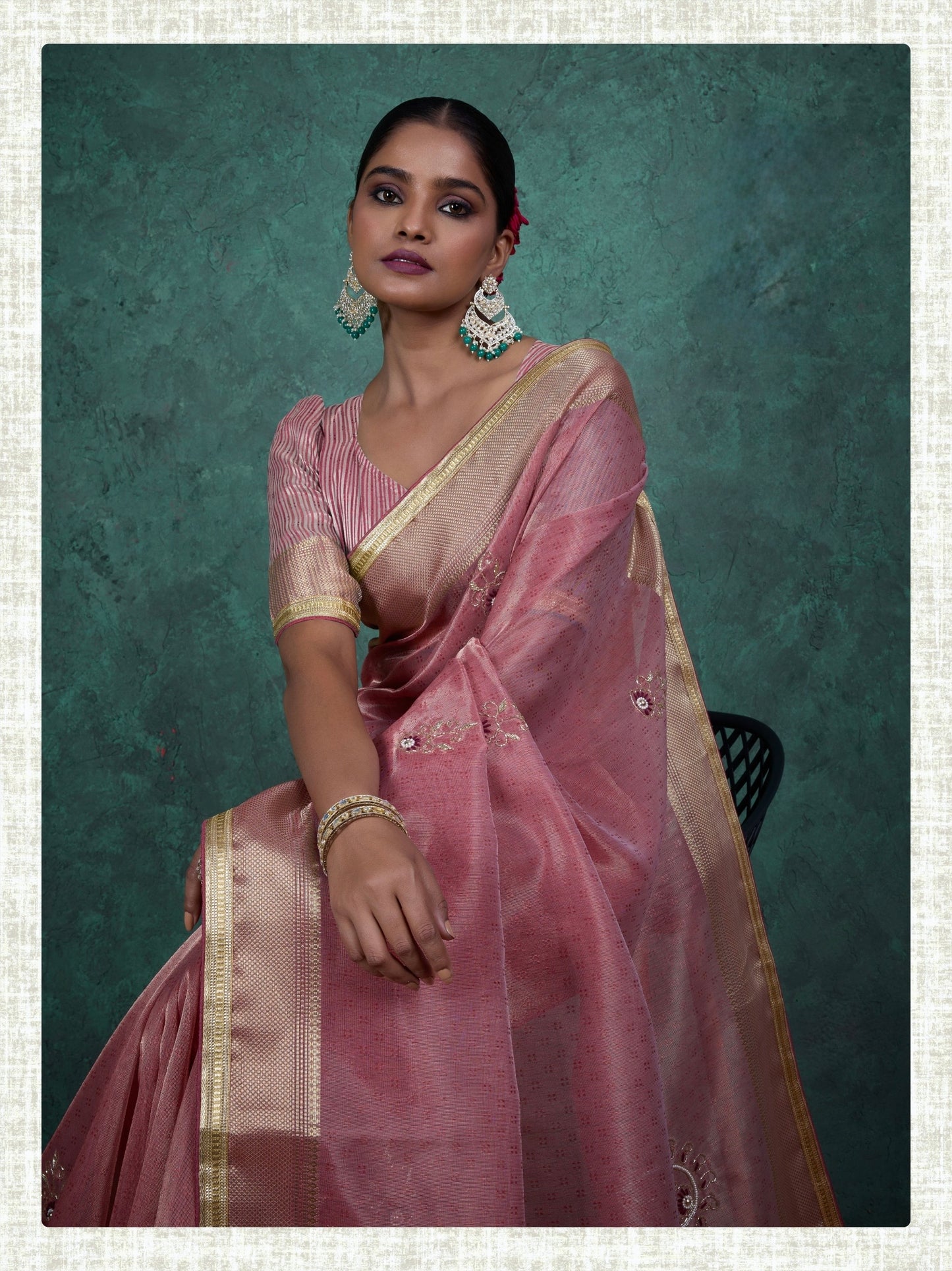 linen tissue saree with handwork motifs, lace detailing, and designer blouse – lightweight ethnic wear for women