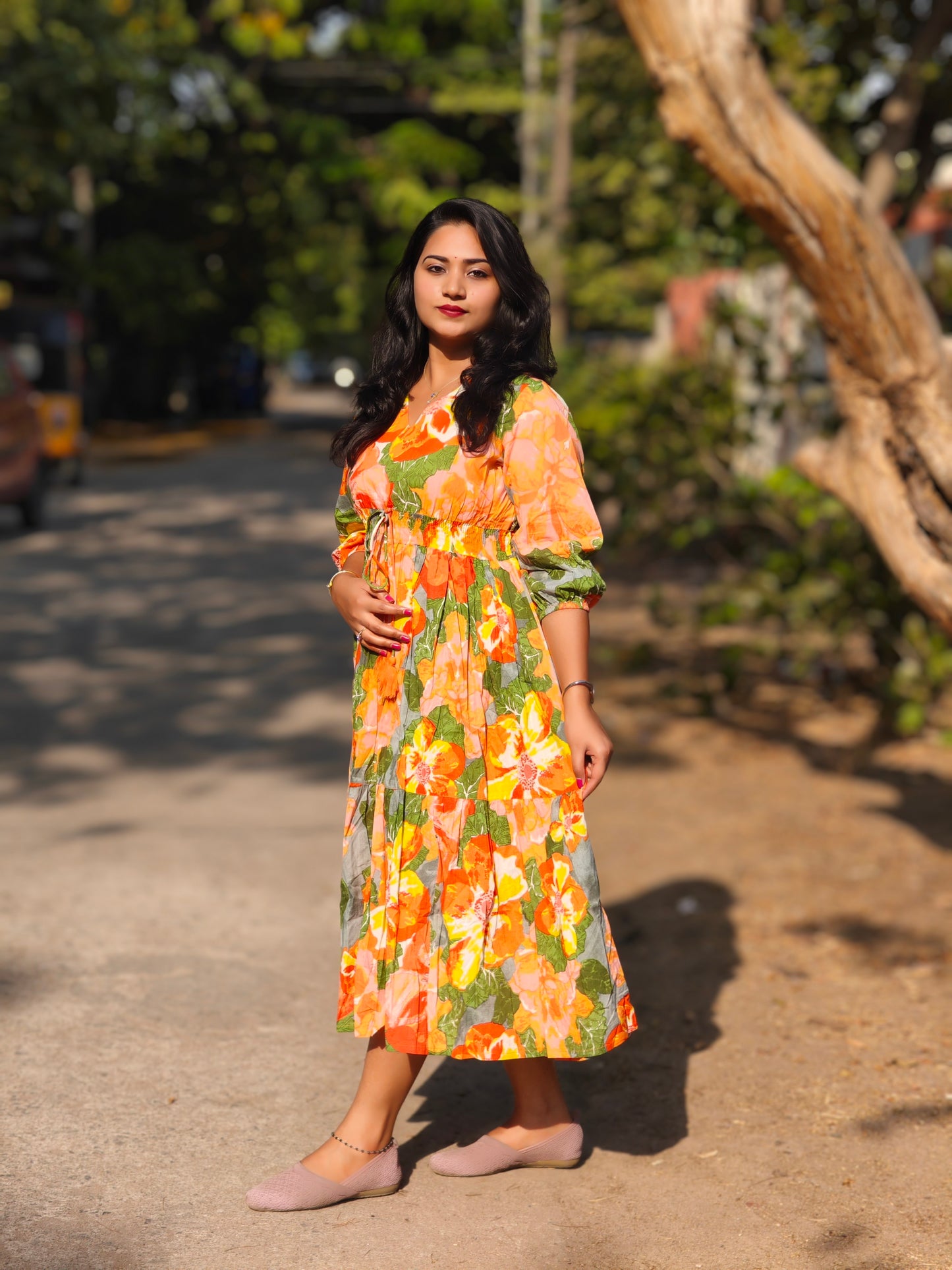 Multicolor Cotton Floral Fit & Flare Dress 101JAA