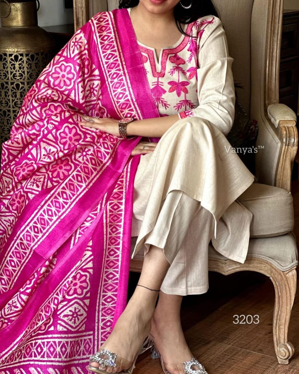 Premium Handloom South Cotton Kurta Pant and K-Silk Dupatta Set