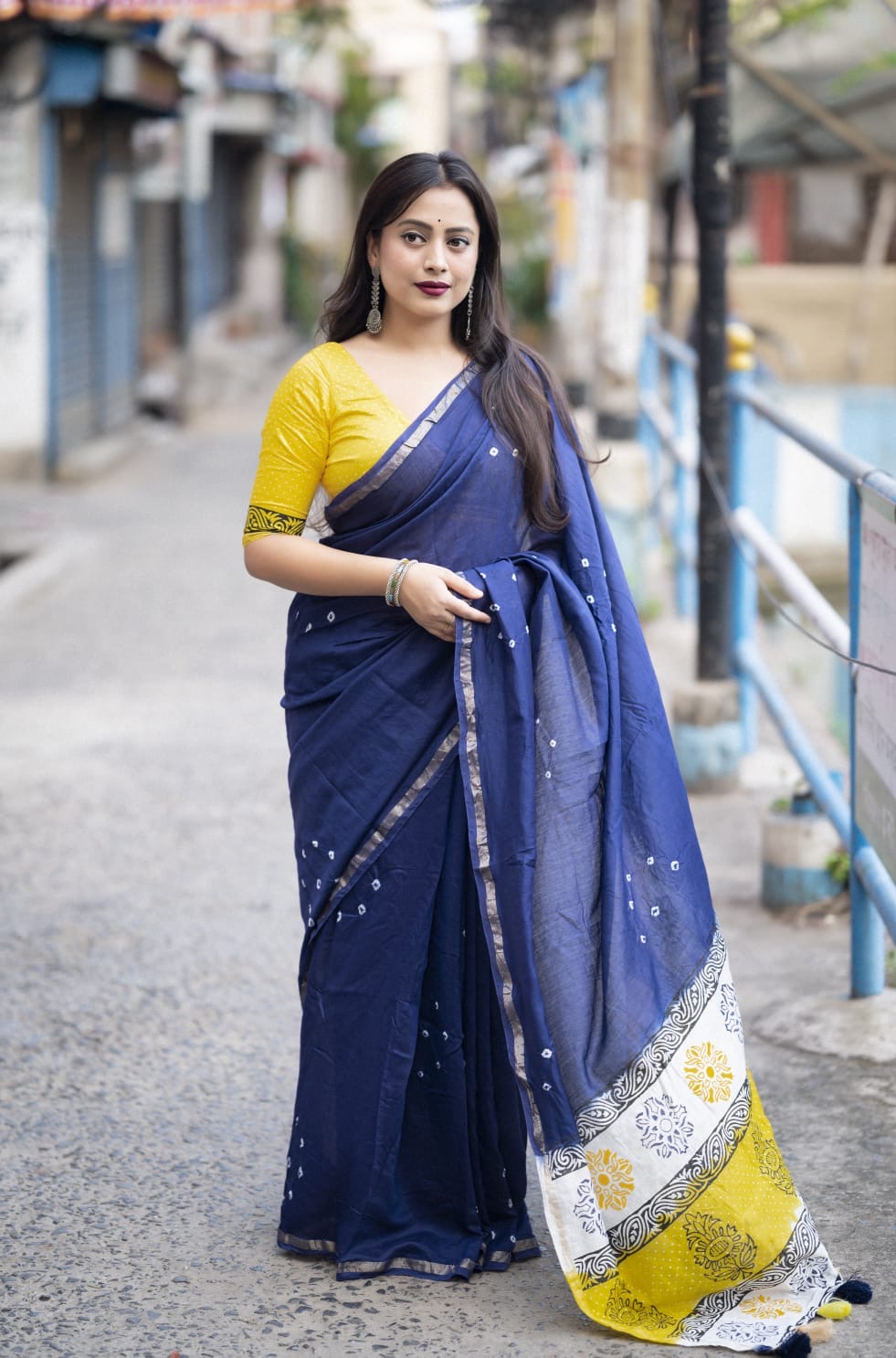 Exquisite Handcrafted Bandhani and Block Print Chanderi Cotton Saree