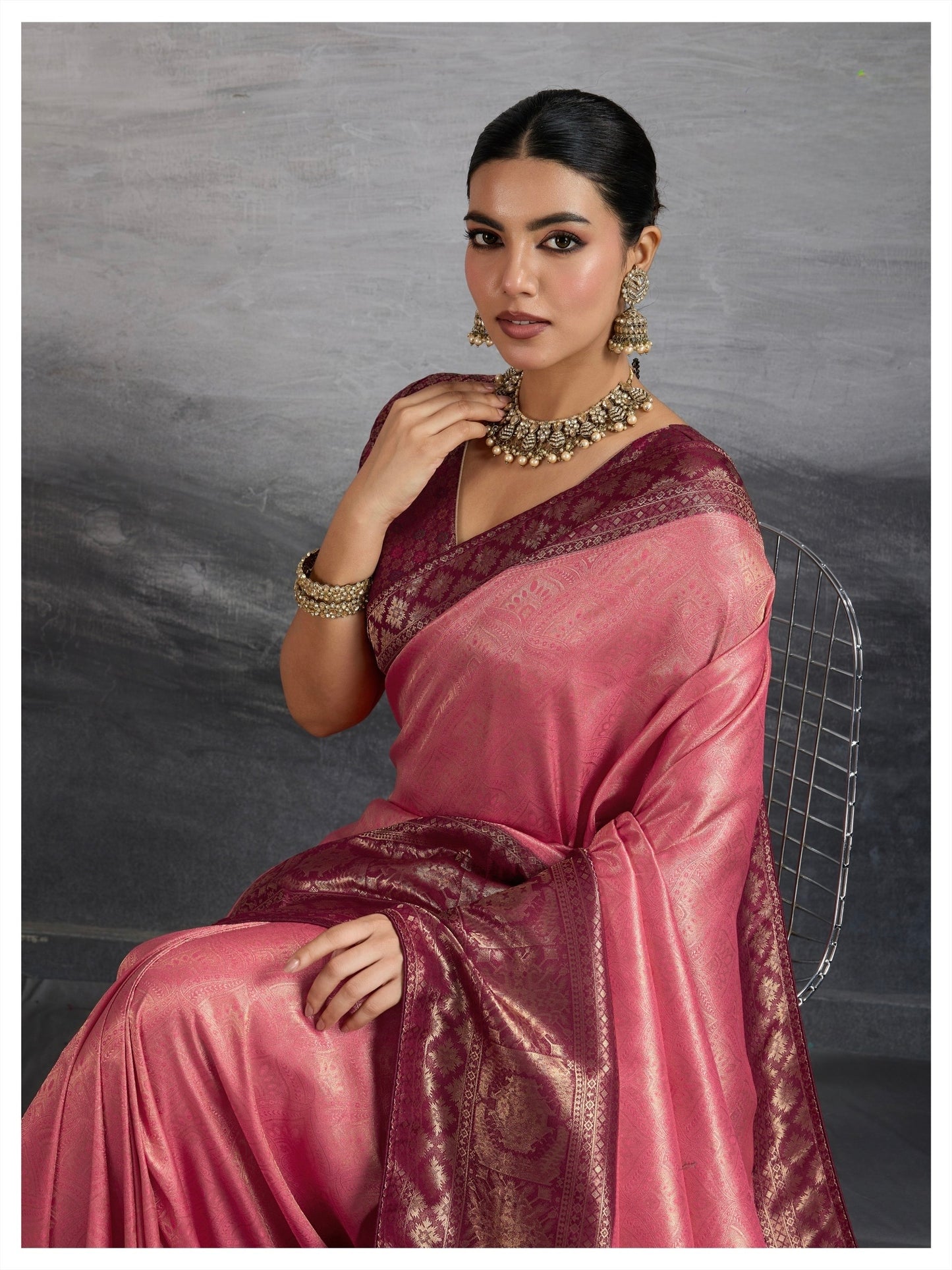 Kanjivaram Soft Silk Saree with Double Zari Kadiyal Border, Meenakari Pallu and Brocade Blouse