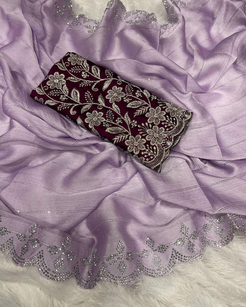 New Arrivals: Stunning Chiffon Georgette Saree with Zarkan Diamond Cut Work