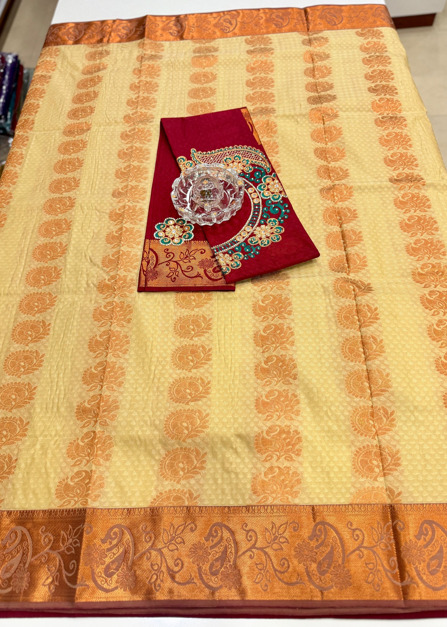Soft Silk Saree with Cutwork and Stone Embellishments for Women
