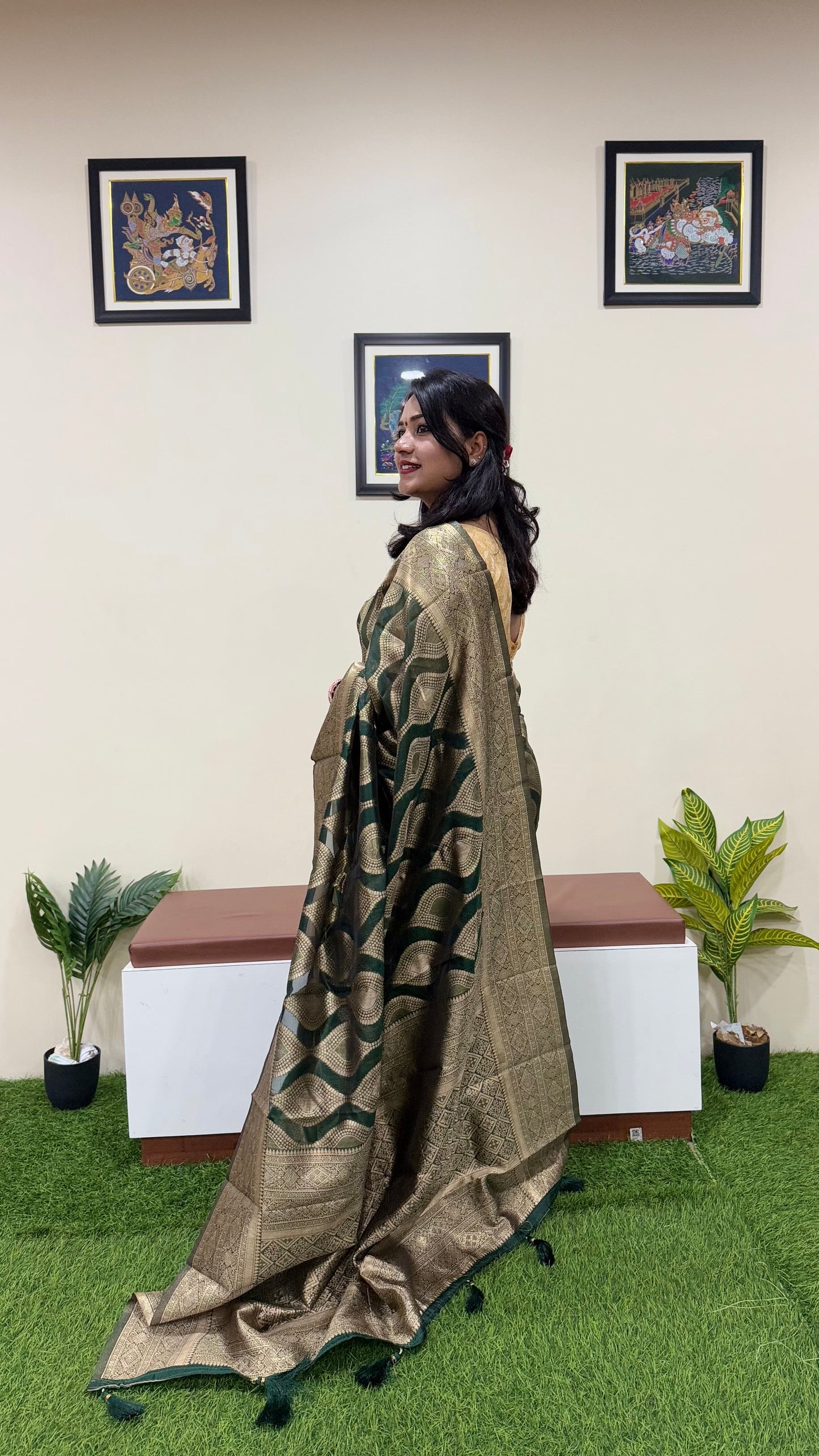Deep Navy Organza Woven Saree Code 195