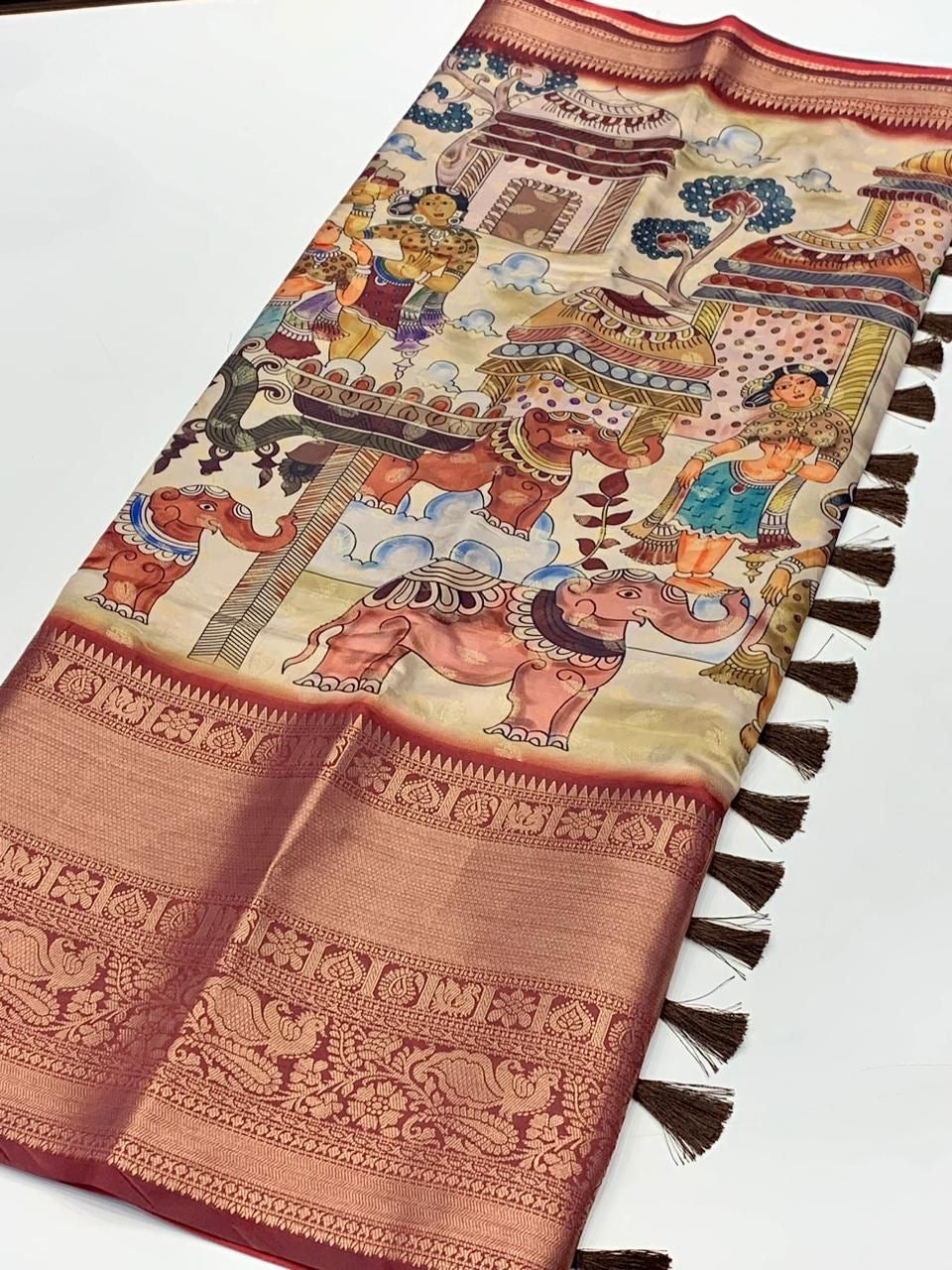 Pratibha Soft Banarasi Silk Kalamkari Block Print Designer Party Wear Saree