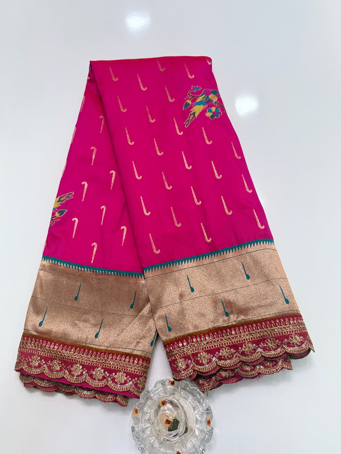 Paithani Lace Border Soft Silk Saree with Contrast Blouse for Women