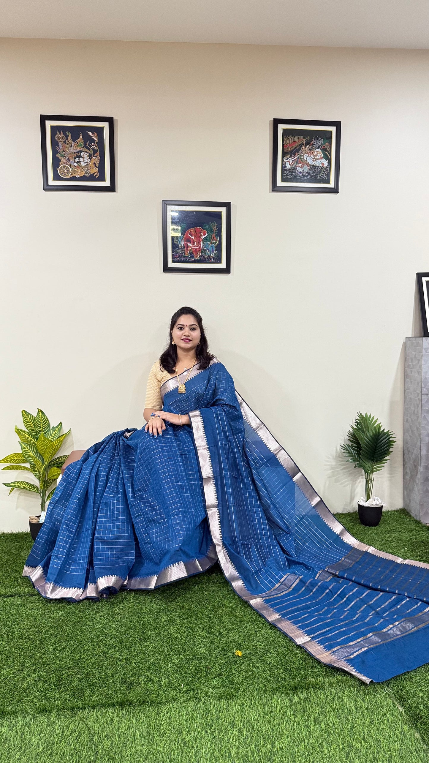 Mangalgiri Check Soft Silk Saree - Semi Tussar Fabric