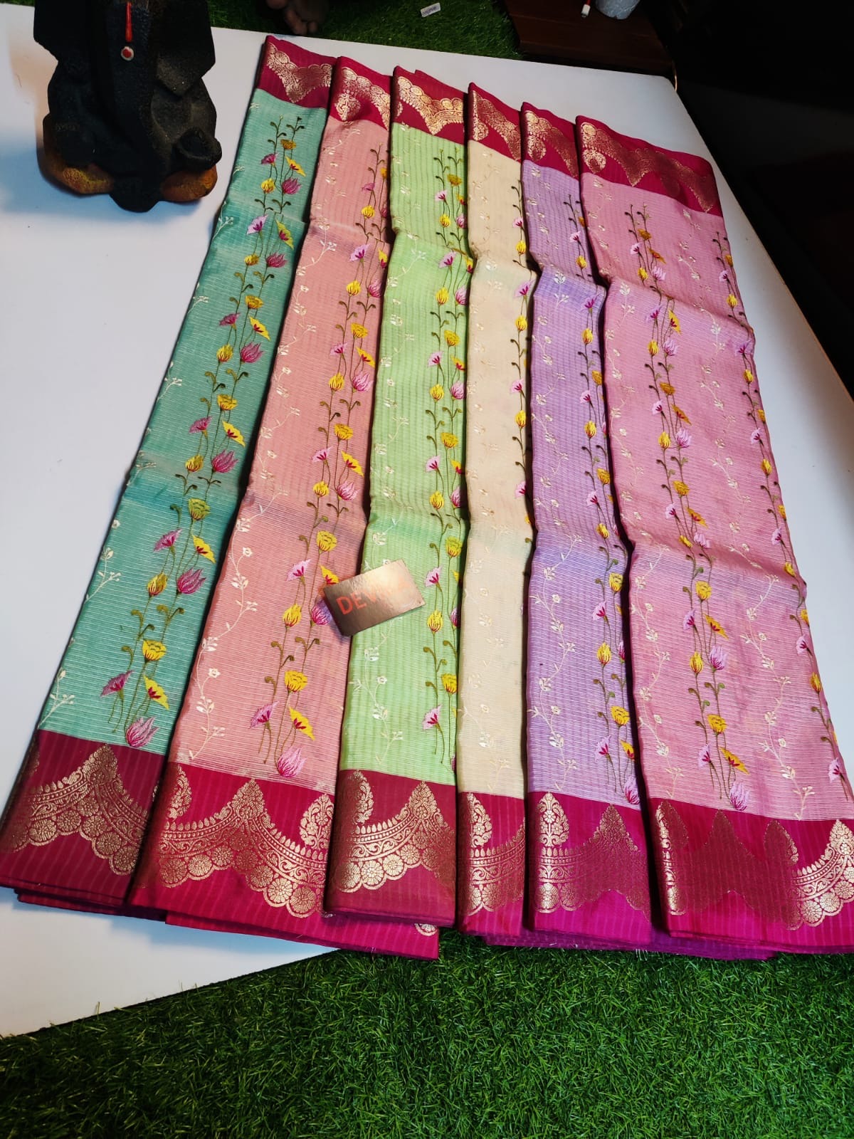 Banarasi Handloom - New Arrivals - Kota Check fabric and intricate multi-color Mina embroidery