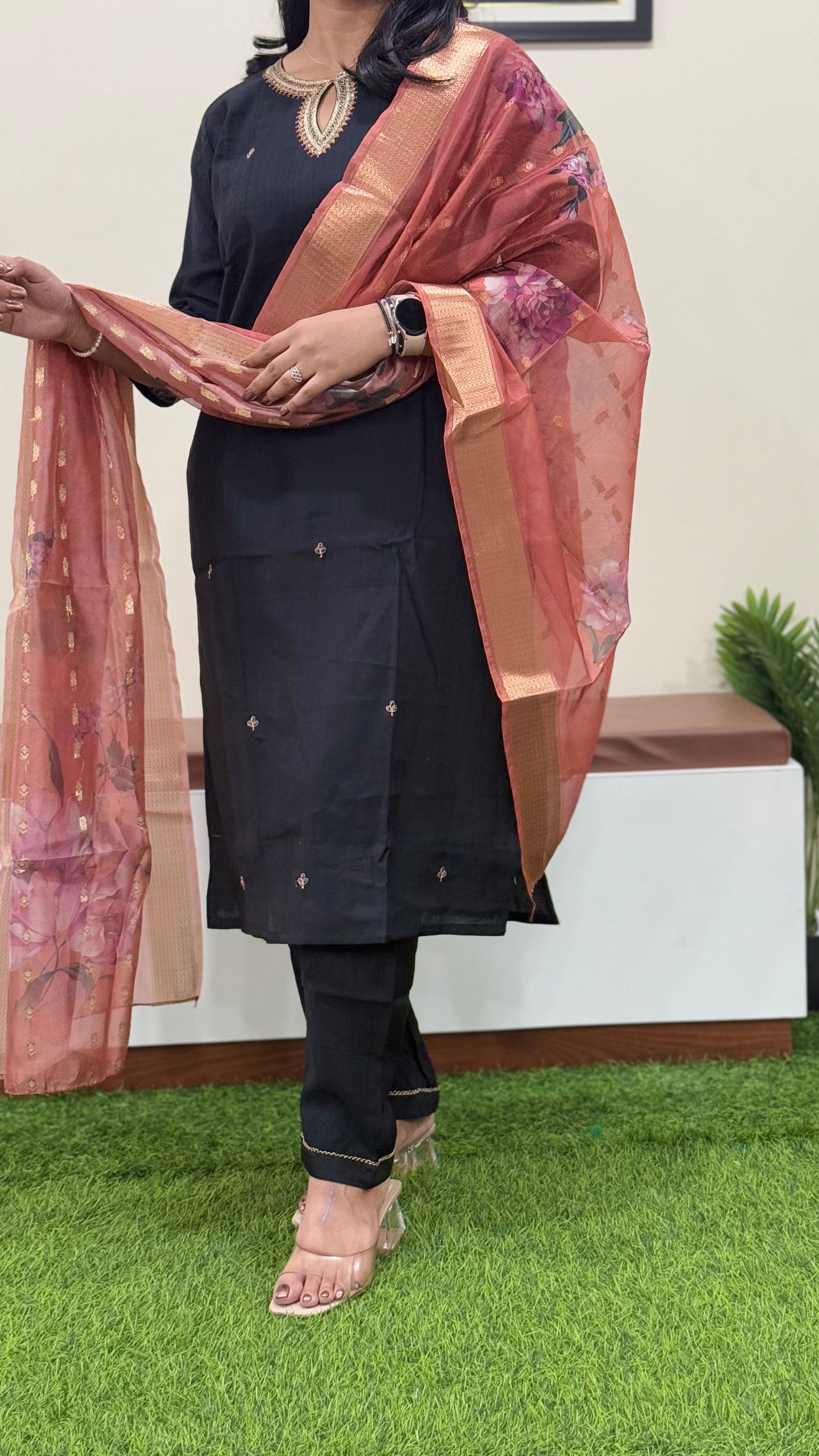 Vertican Silk Straight Cut Kurta Pant Dupatta Set with Organza Digital Print Dupatta – Sizes XL to 3XL