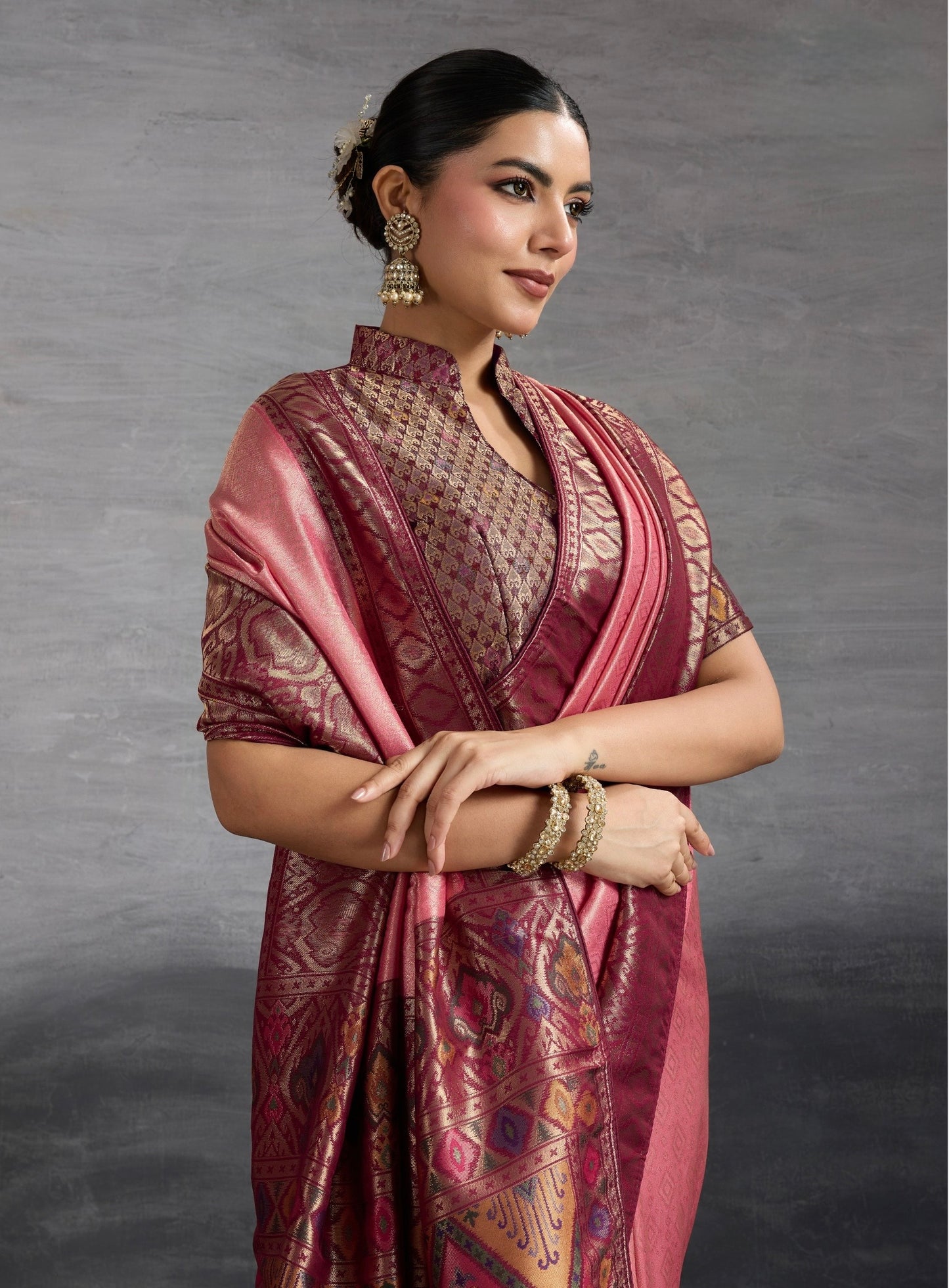 Kanjivaram Soft Silk Saree with Double Zari Weaving and Meenakari Pallu for Women