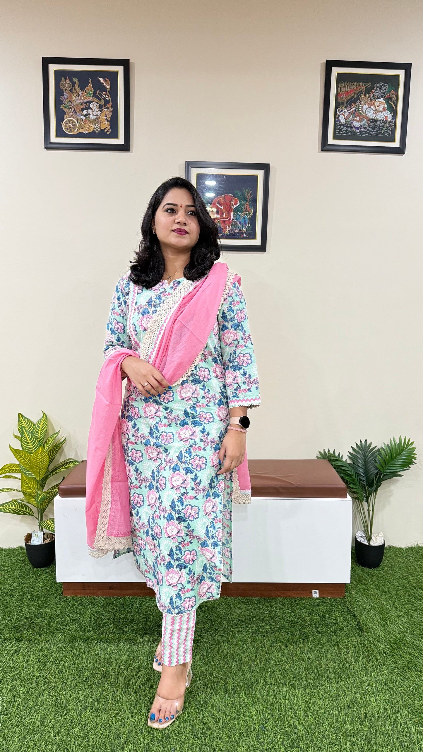 Premium Cotton Kurti Set with Crocia Detailing