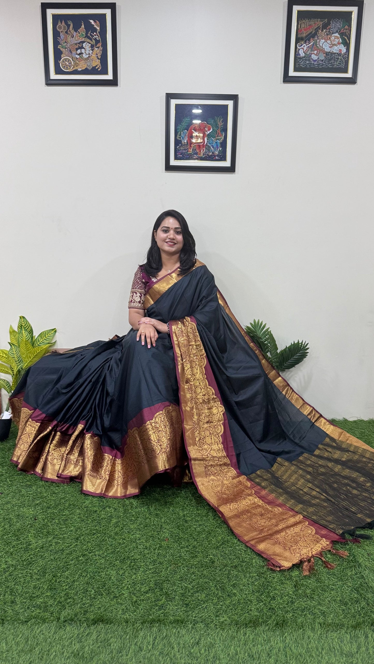 Kanjivaram Narayanpeth Silk Saree with Mor Designer Border and Contrast Pallu – With Blouse Piece