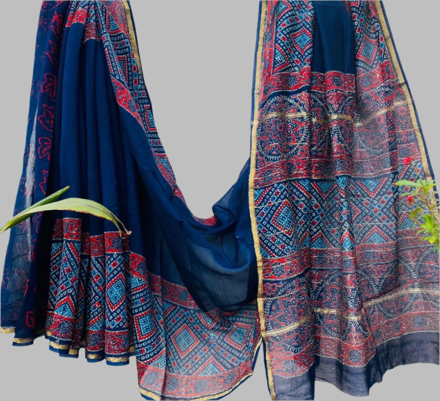 Chanderi Silk Saree with Intricate Handblock Print and Blouse Piece – Traditional Wear for Women