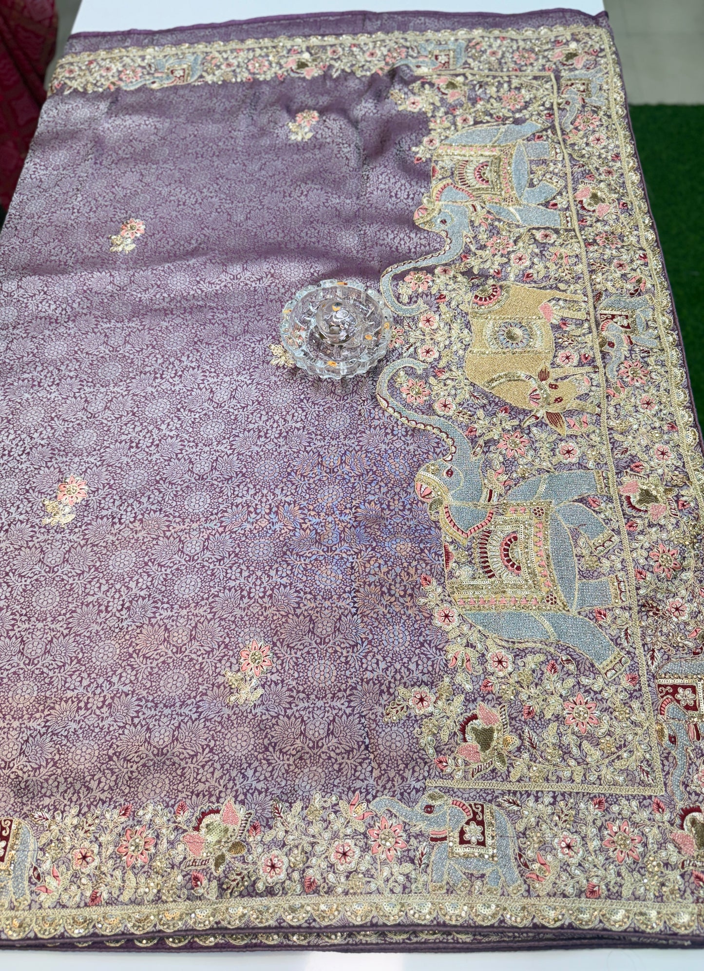 Pure Crepe Silk Saree with Fancy Coding Work and Heavy Rich Pallu – Bridal & Festive Wear