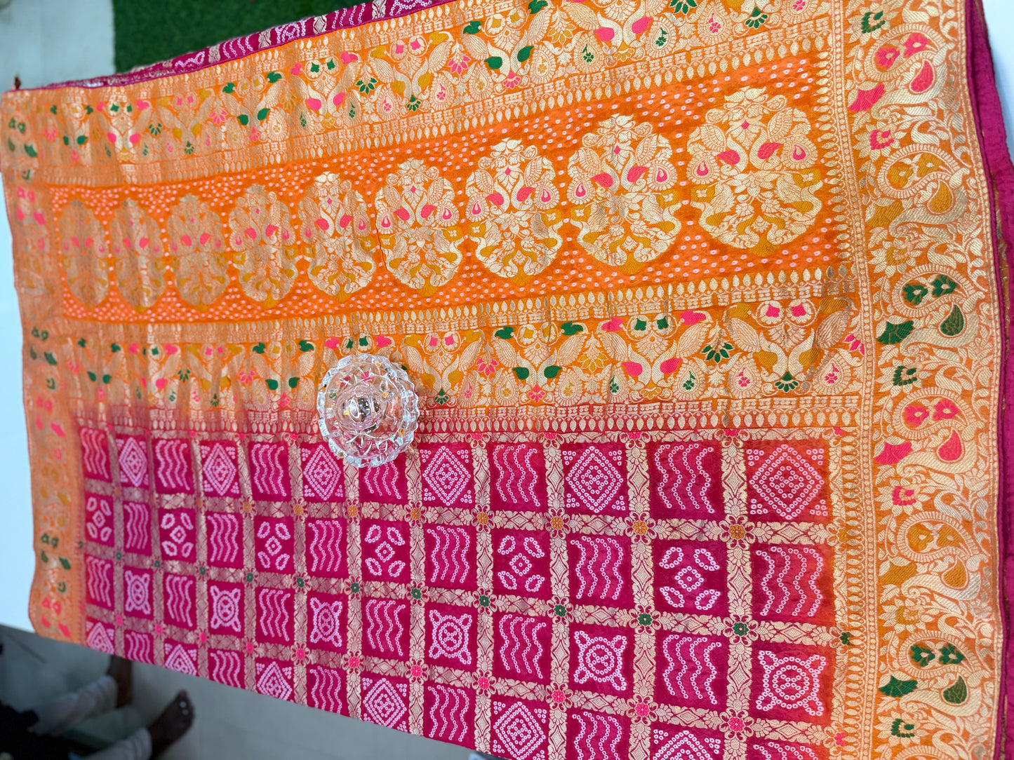 Pure Khaddi Georgette Banarasi Ghatchola Saree with Zari Weaving and Blouse Piece