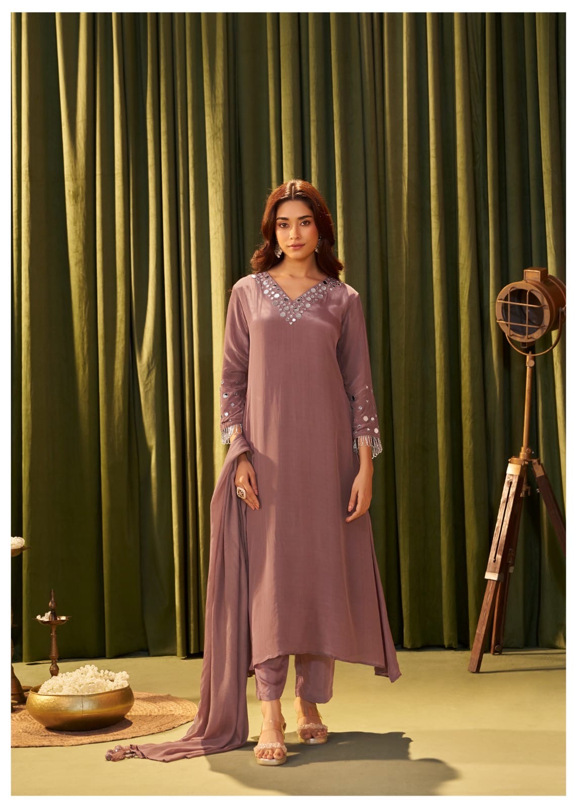 Women's Crepe Mirror and Cutdana Work Kurta Pant Dupatta Set – M to XXL