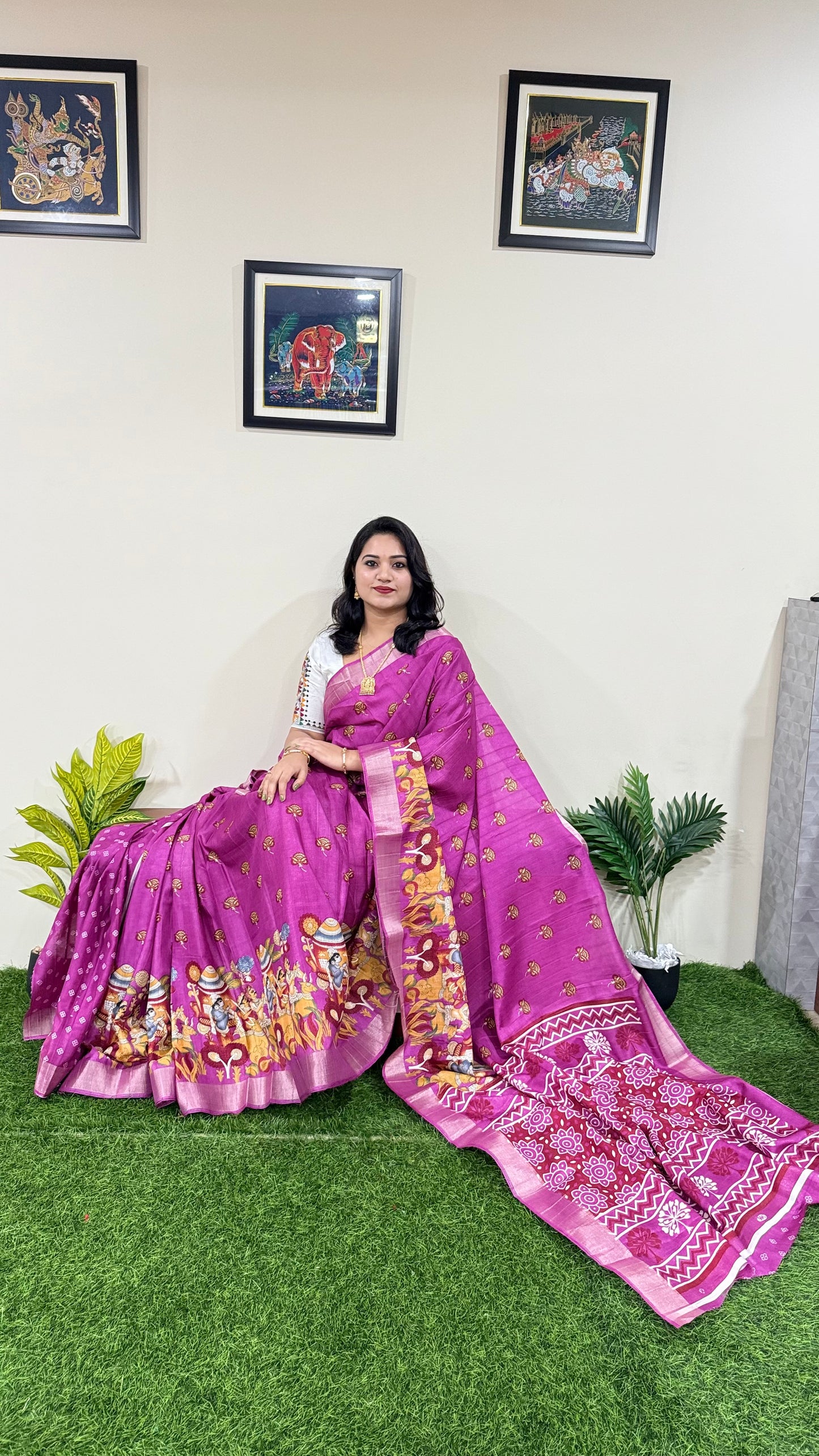 Soft Handloom Semi Tussar Saree with Intricate Kalamkari Design