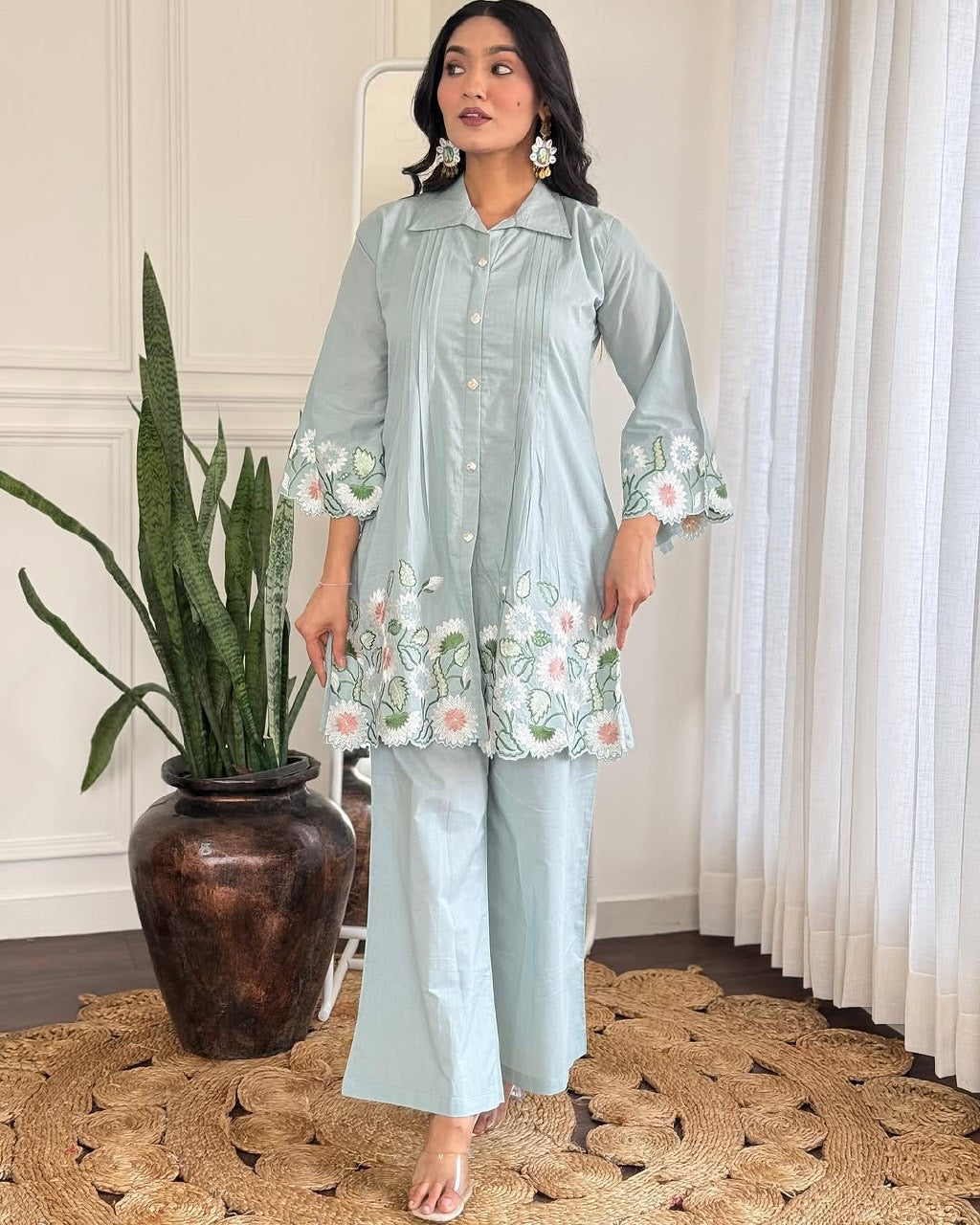 Mani’s Fashions – Embroidered Cotton Kurta Pant Set
