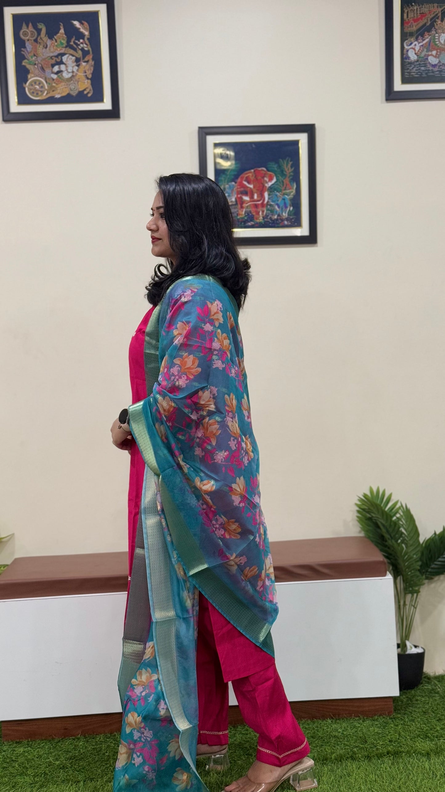 Vertican Silk Straight Cut Kurta Pant Dupatta Set with Organza Digital Print Dupatta – Sizes XL to 3XL