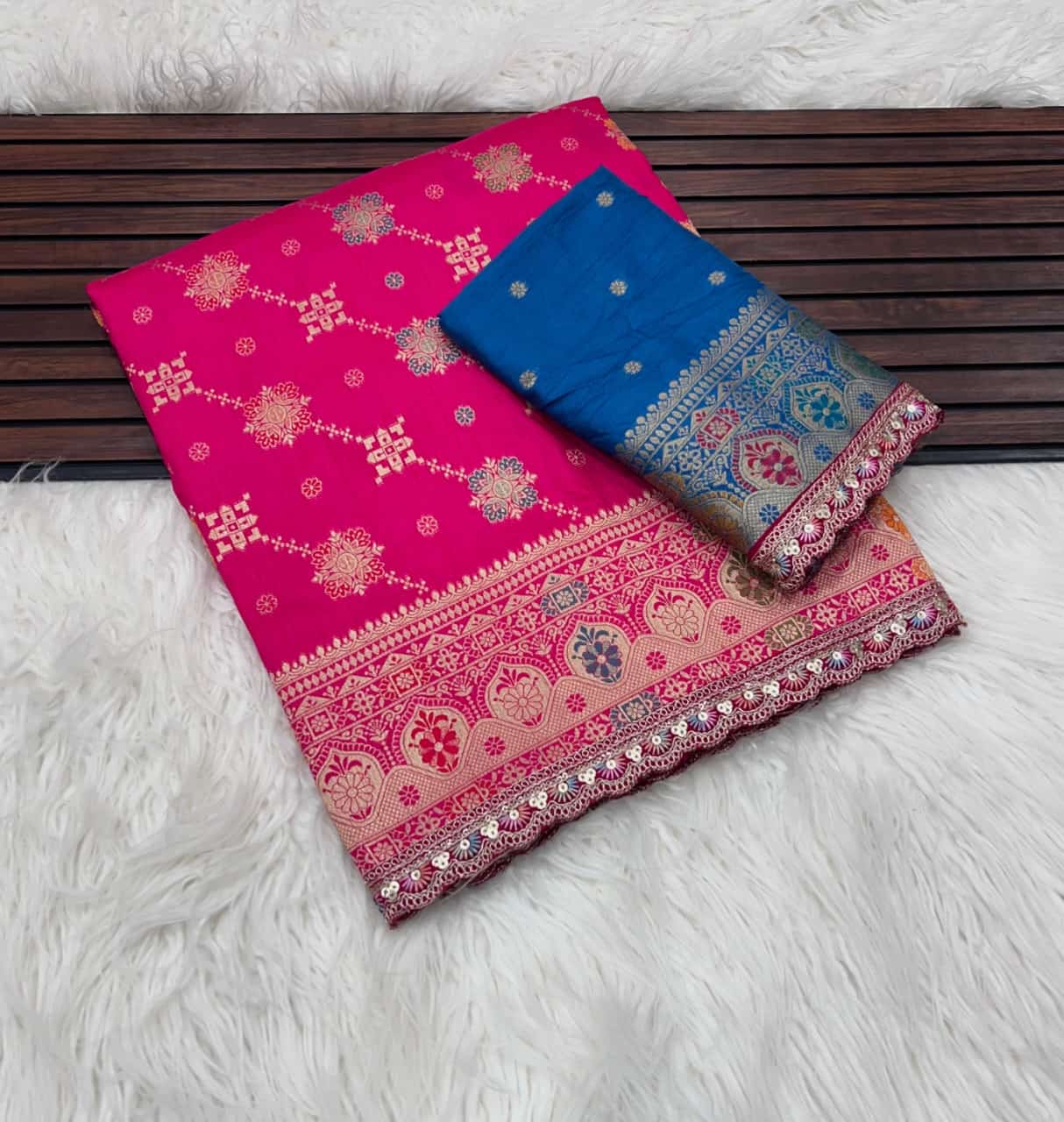 Pure Masharu Silk Lakhnavi Meena Jacquard Saree