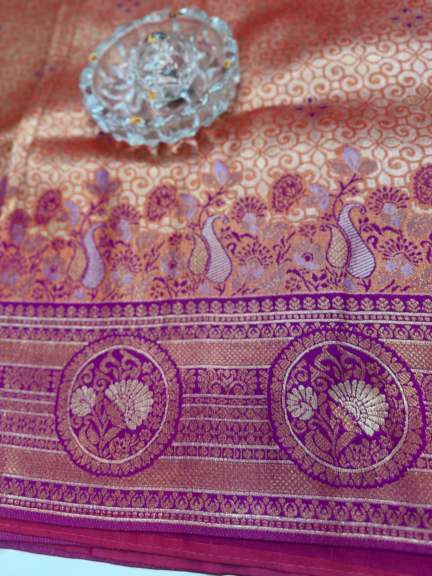 Kanjivaram Soft Silk Saree with Meenakari Weaving, Broad Pattu and Potli Tassels – Wedding Silk Saree for Women