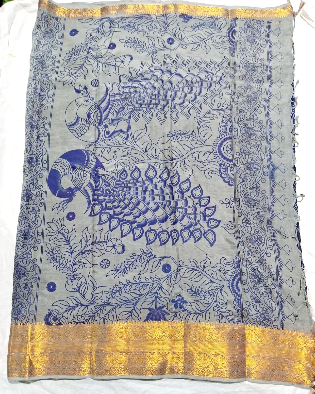 Exquisite Chennuri Pure Silk Saree with Kanchi Borders & Outline Kalamkari Designs