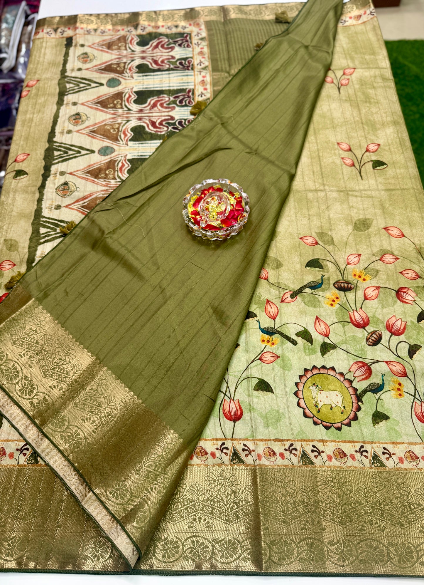 Boyanapalli-Style Silk Blend Saree with Jacquard Border and Chit Pallu – Printed Festive Saree for Women