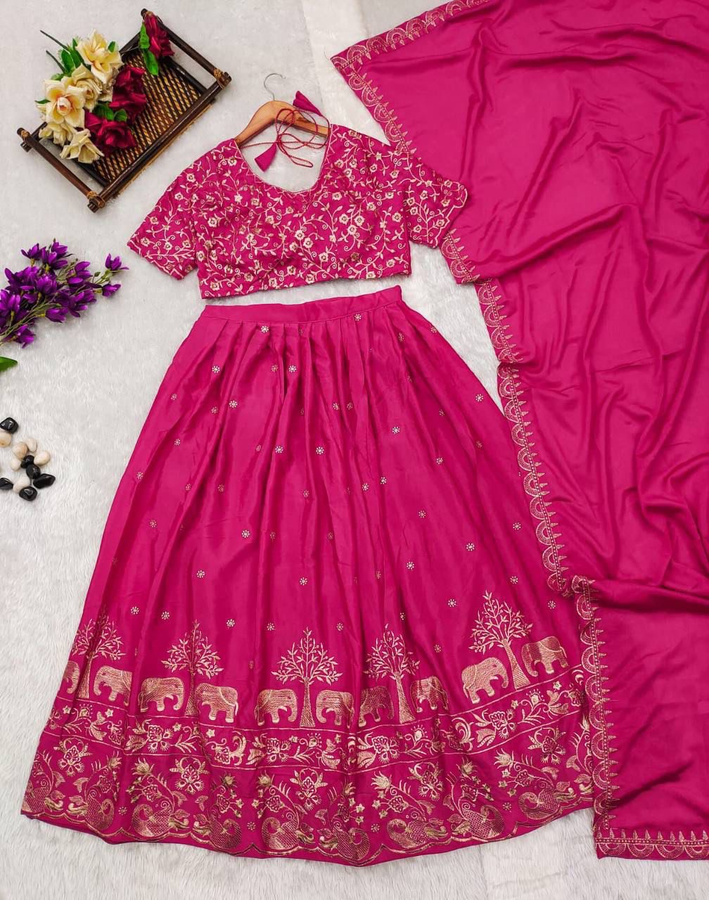 Sale: Blue and Pink Elephant Lehenga