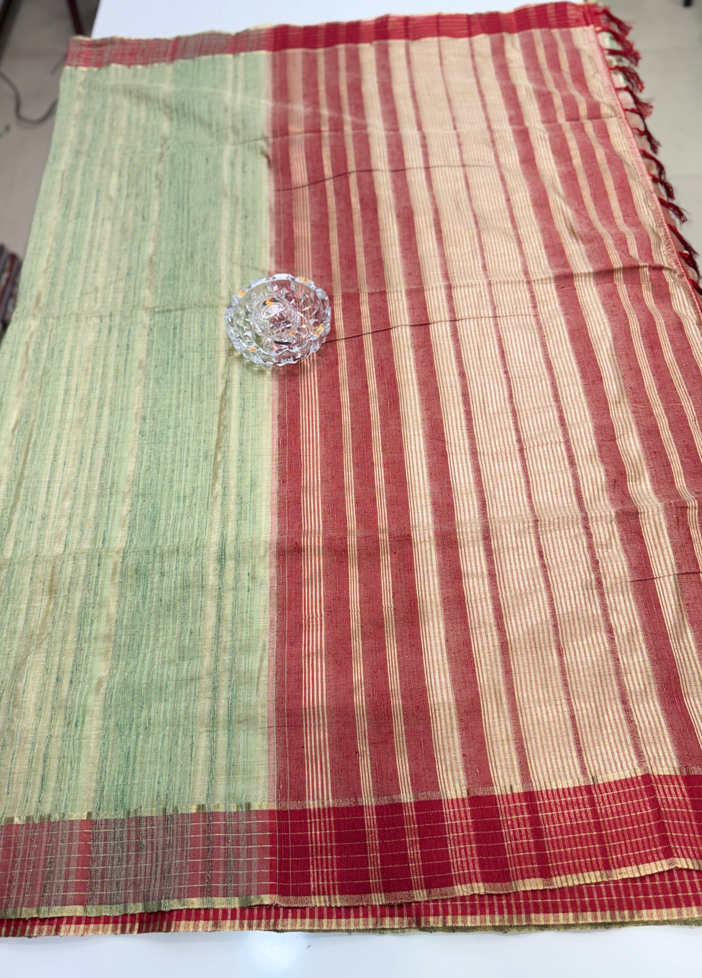 Handloom Style Katan Silk Saree with Red Zari Border – Elegant Office & Festive Wear Saree for Women