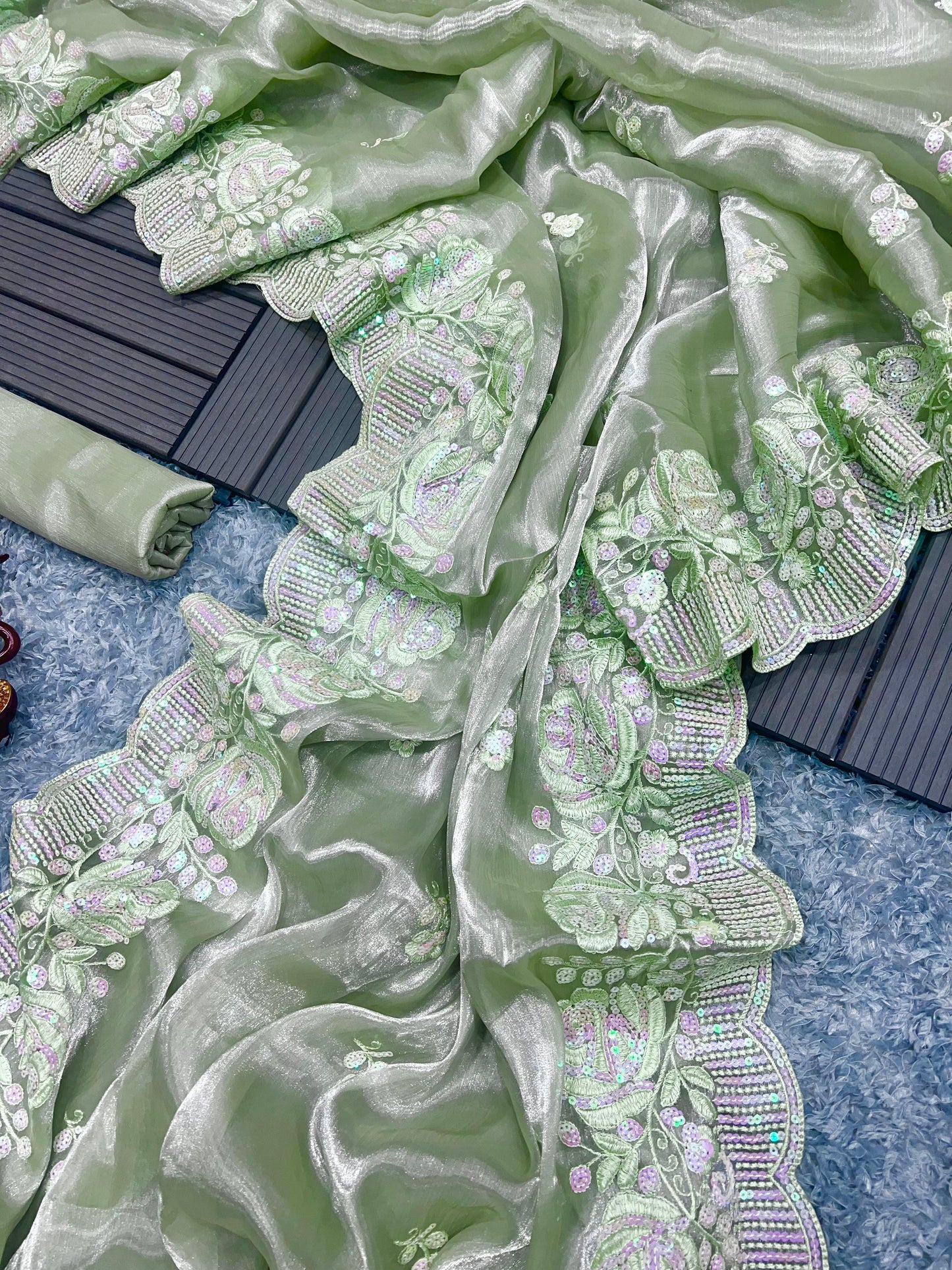 Heavy Berberry Silk Saree with Multicolored Thread and Sequin Embroidery – Festive and Wedding Wear