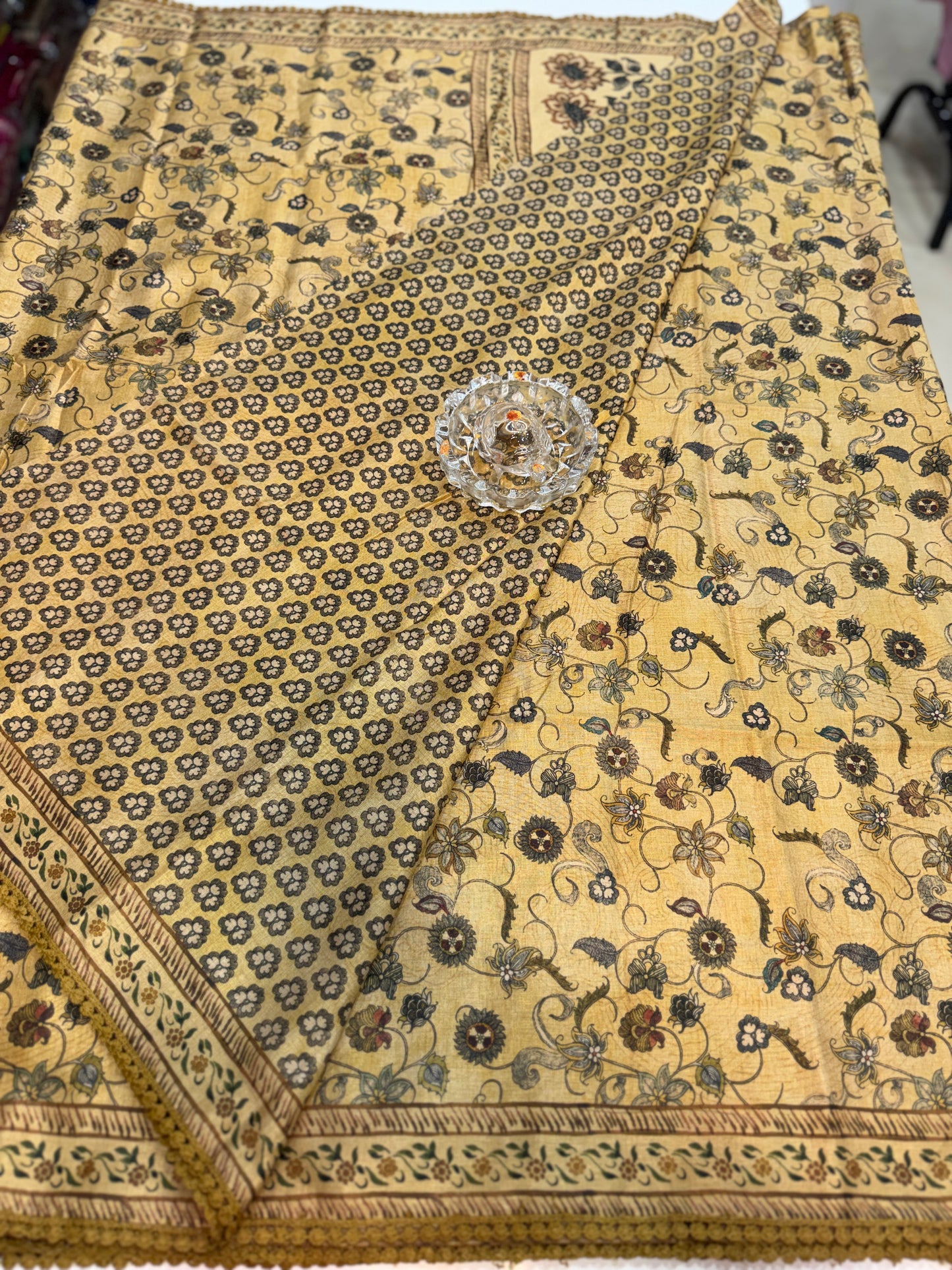 Nilambari Silk Floral Printed Saree with Lace Border