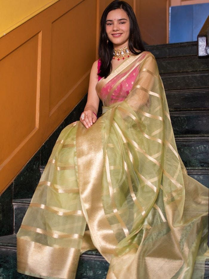 Kanchipuram Organza Jacquard Full Worked Saree with Raw Silk Organza Running Blouse