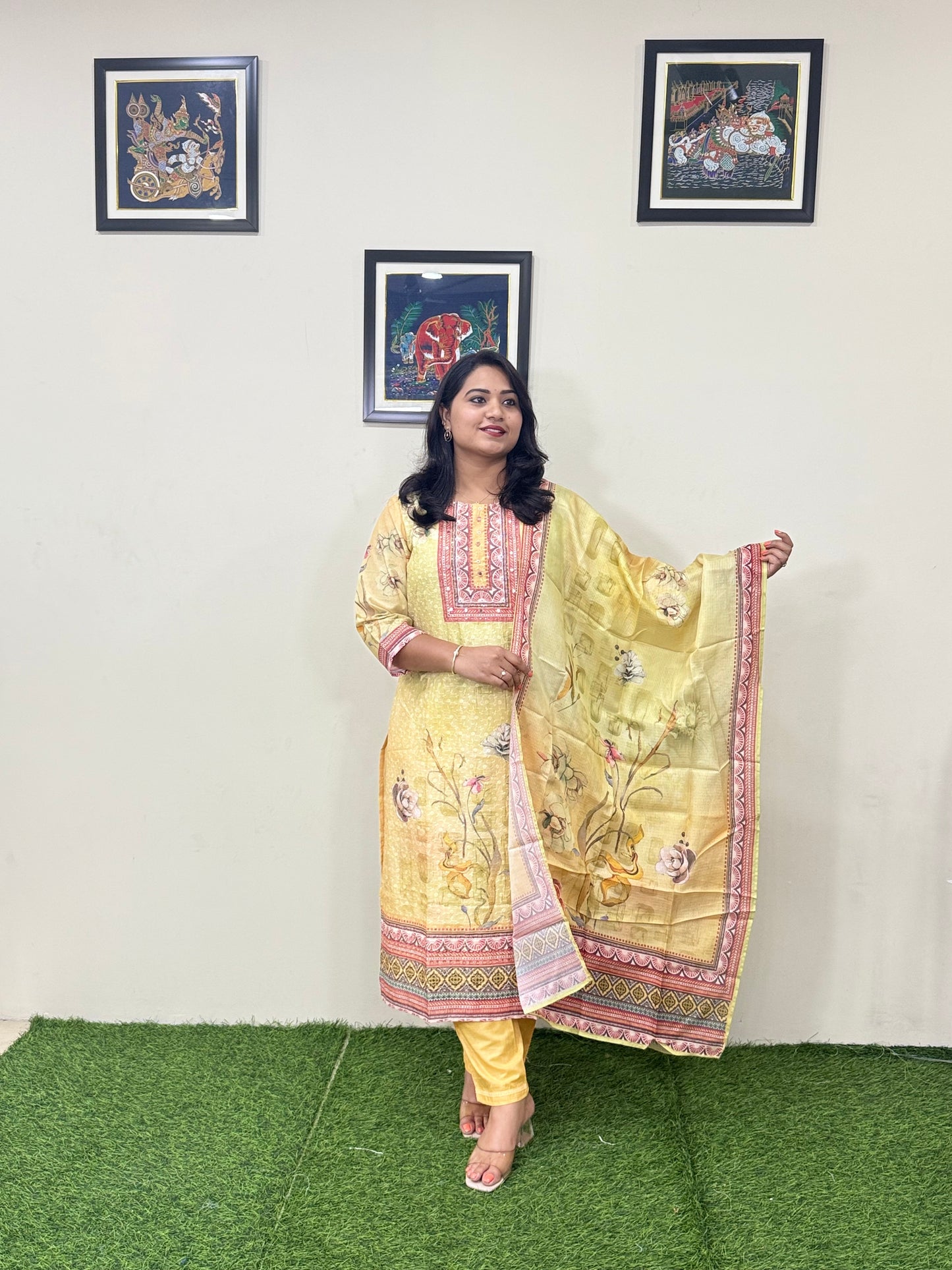Cotton Schiffli Digital Print Suit Set with Muslin Dupatta and Khatli Handwork – L to 3XL