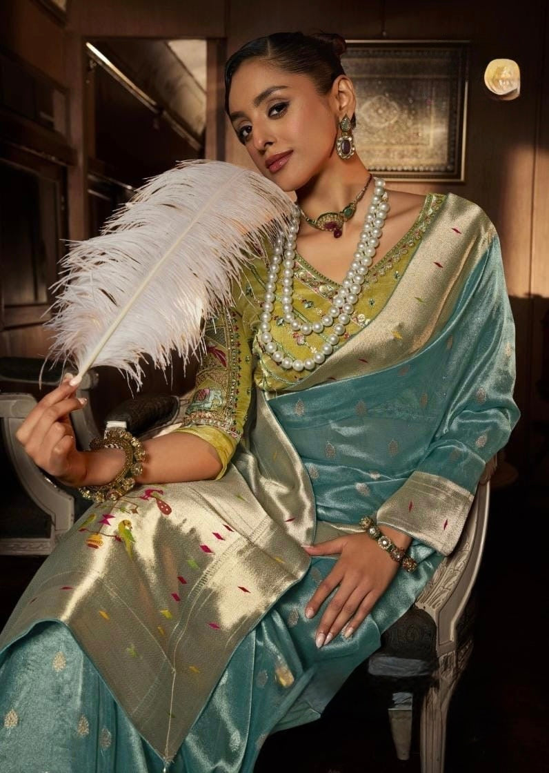tissue paithani saree with embroidered designer blouse – premium ethnic wear for women