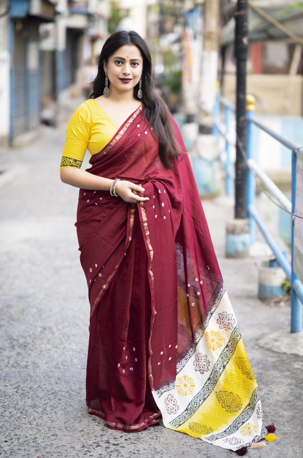 Exquisite Handcrafted Bandhani and Block Print Chanderi Cotton Saree
