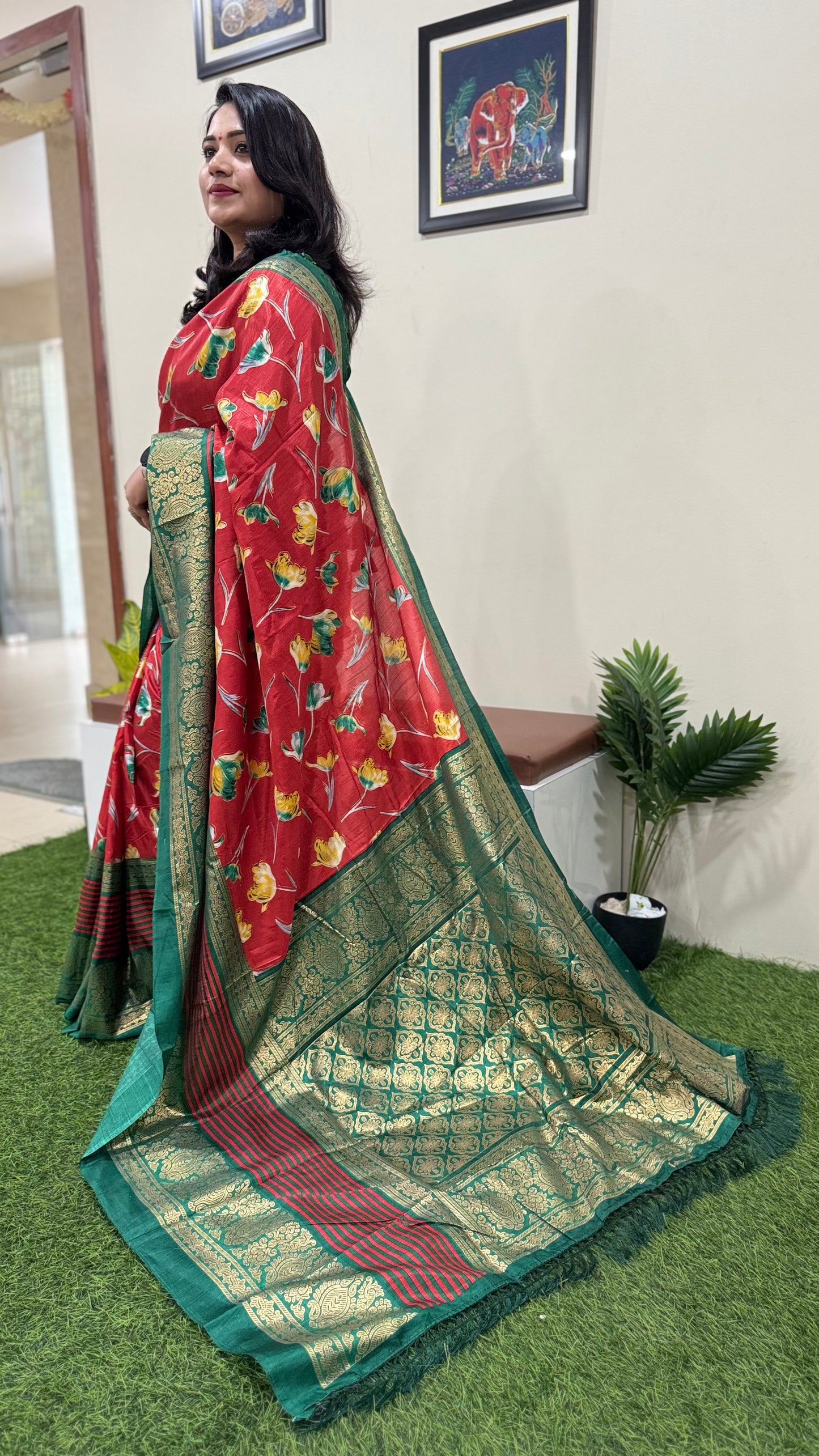 Dola Silk Kalamkari Patola Digital Print Saree
