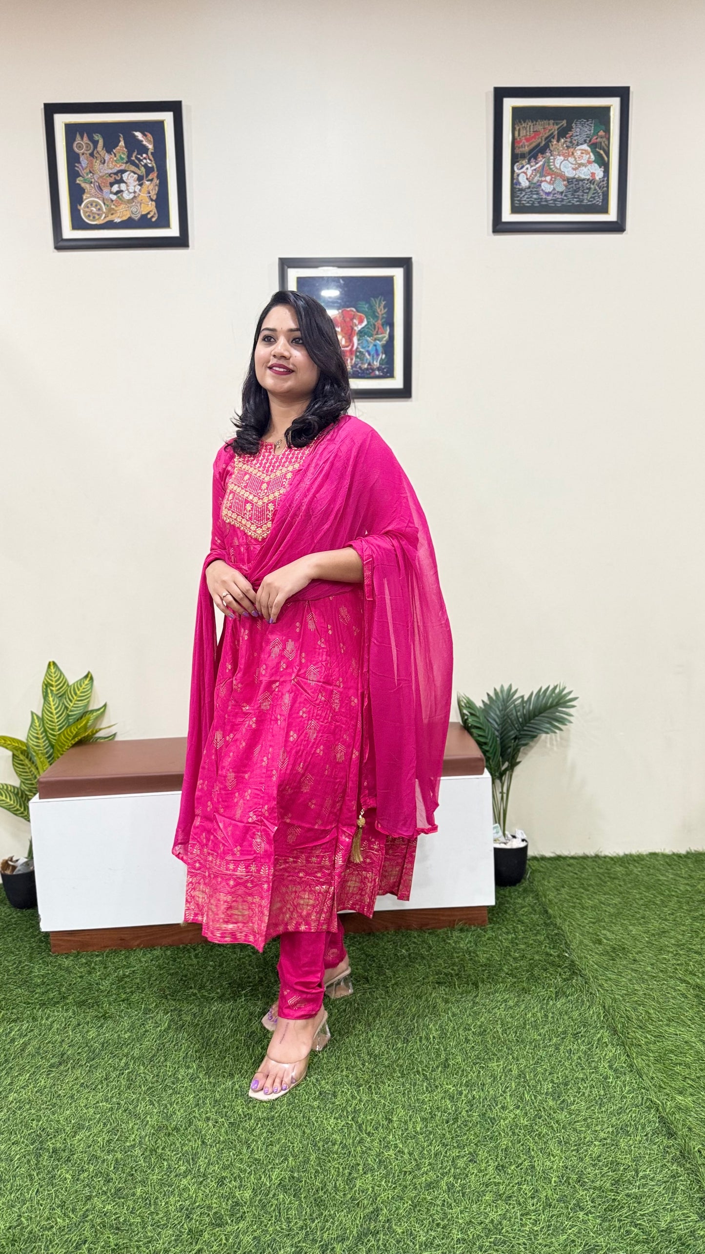 Rayon Kurta Pant Dupatta Set with Foil Print and Zari Sequins Embroidery – Women’s 3-Piece Outfit