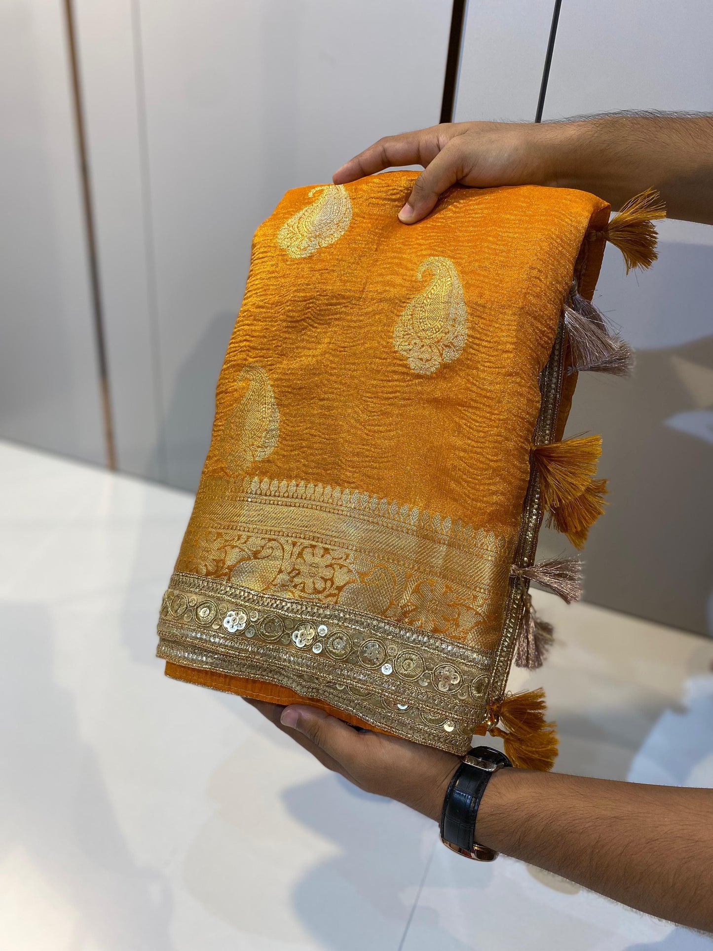 Most Demanded Pattern Banarasi Tissue Crush Silk Saree - No COD for This product