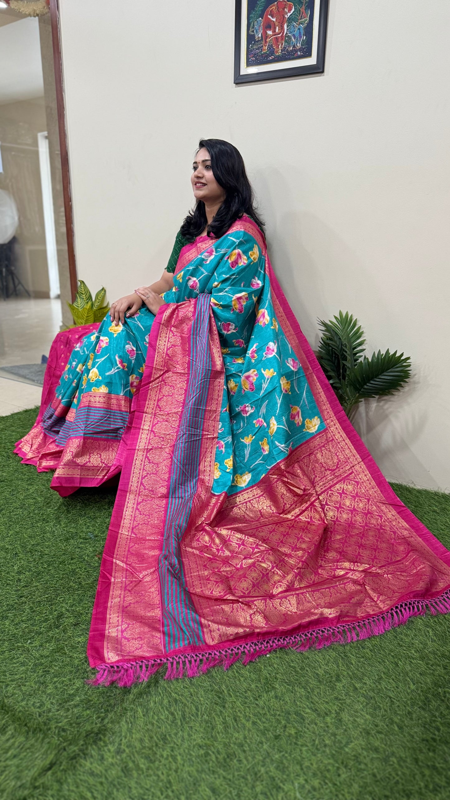 Dola Silk Kalamkari Patola Digital Print Saree