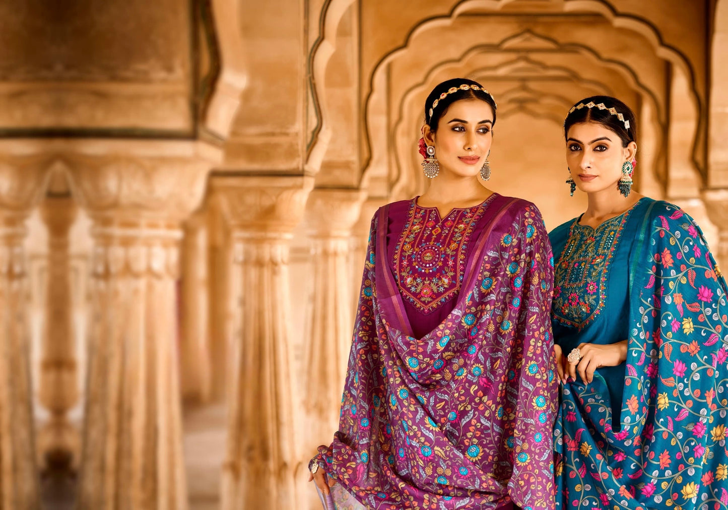 Viscose Embroidered Kurta Pant Dupatta Set with Khatli Mirror Work and Digital Print Dupatta – L to 3XL