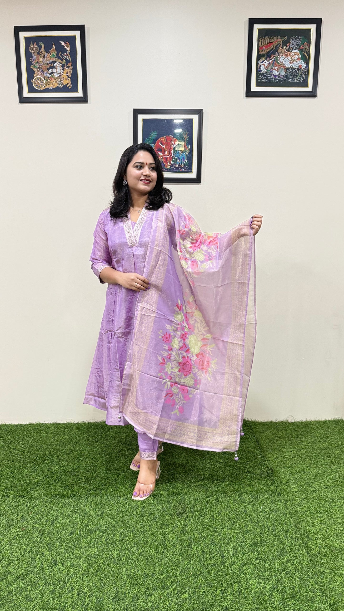 Pure Tissue Kurta Pant Dupatta Set with Intricate Handwork – Sizes L to XXL