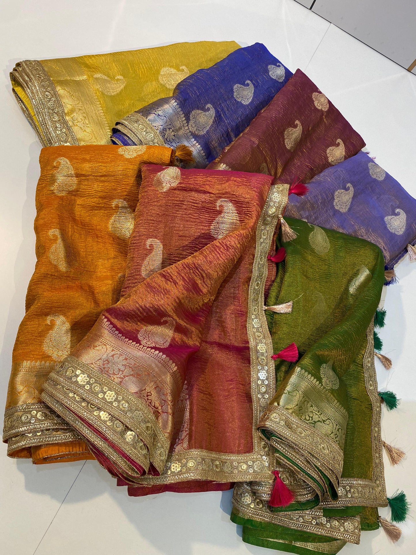 Most Demanded Pattern Banarasi Tissue Crush Silk Saree - No COD for This product