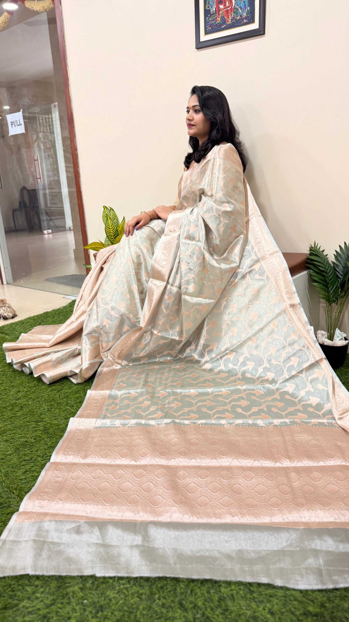 Banarasi tissue silk saree with traditional weaving design for party, festive and wedding wear
