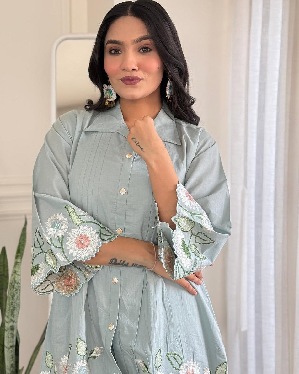 Mani’s Fashions – Embroidered Cotton Kurta Pant Set