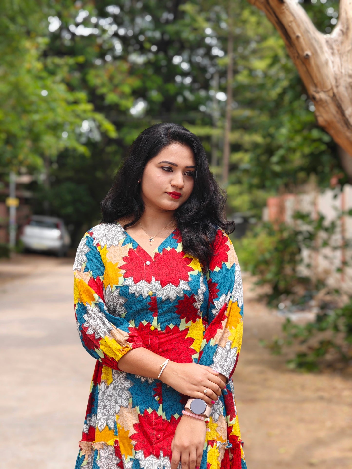 Radiant Blooms Floral Panelled Flared Dress MF4410