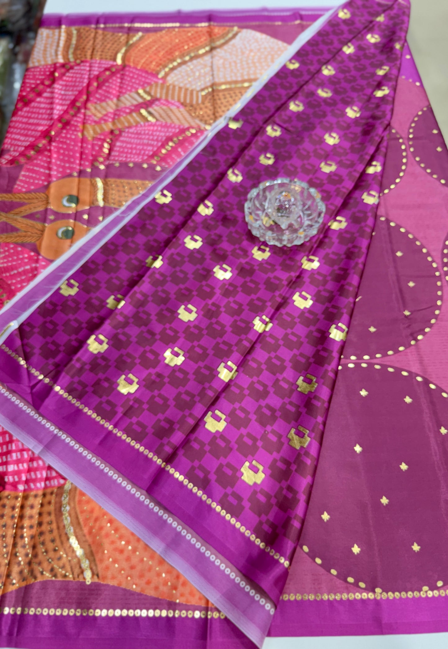 Japan satin saree for women with position print pallu and blouse, soft satin printed saree for festive and casual wear