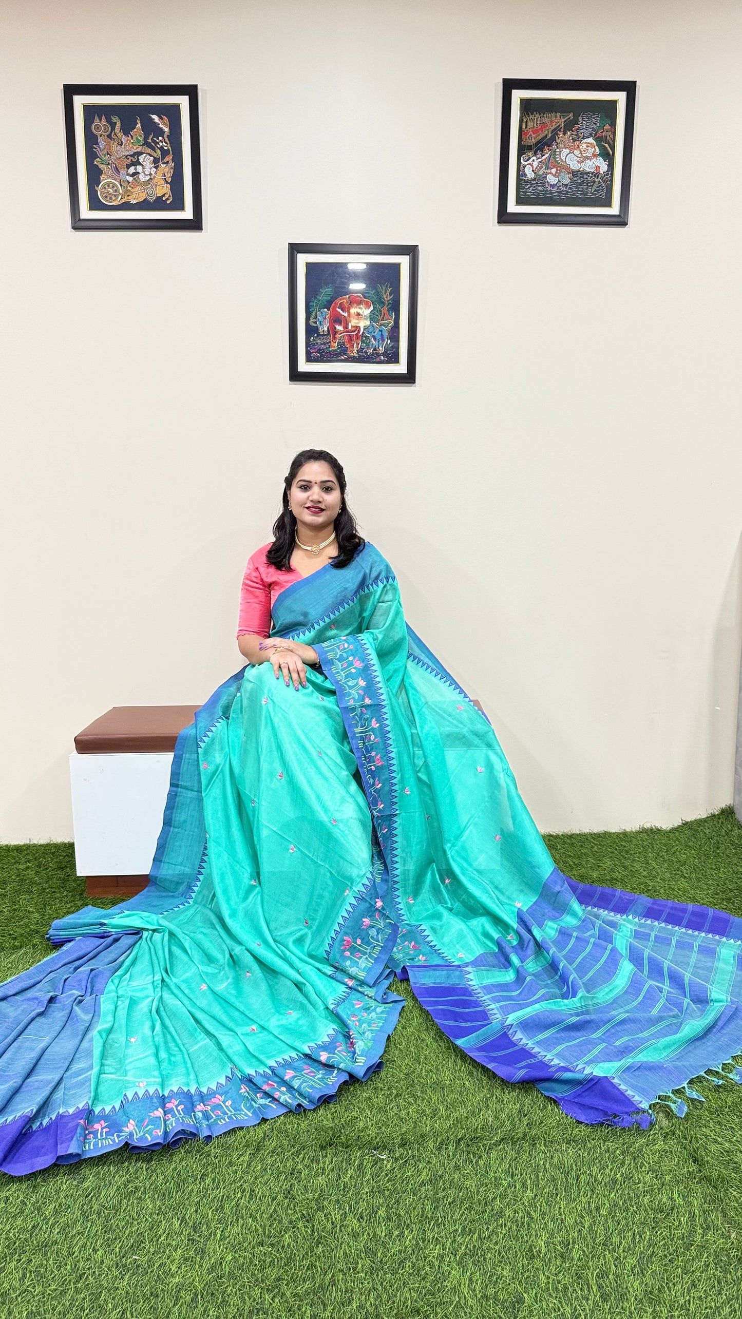 Temple Mangalgiri Pure Pattu Handloom Silk Saree with Embroidery Border
